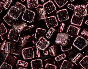 25x Czechmates Tile Beads Polychrome Rose Square Two Hole 6x6mm Unique Beading Supplies Jewellery Making Czech Republic