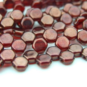 30x Czech Honeycomb Beads 6mm Hexagonal 2 Hole Ruby Red Wine