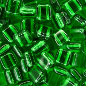 25x Czechmates Tile Czech Beads 6x6mm Green Emerald Square Two Hole Unique Beading Supplies Jewellery Making Czech Republic