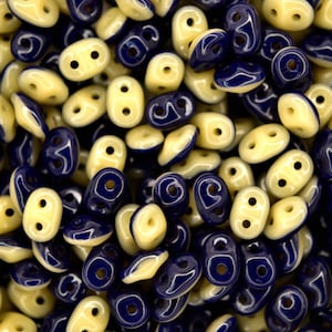 10g Matubo Duets SuperDuo Czech Seed Beads 2.5x5mm Opaque Navy Blue Ivory Two-Hole High Quality for Jewelry Making Beading Czech