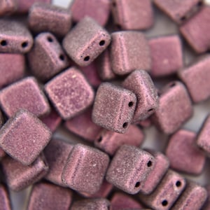 25pcs Czechmates Tile Beads Metallic Suede Pink Square Two Hole 6x6mm Unique Beading Supplies Jewellery Making Czech Republic