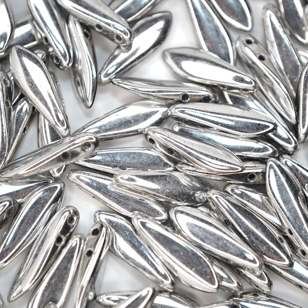 25x Czechmates Dagger Czech Beads 5x16mm Silver Czech Glass Beads Crafting Beading Supplies Jewellery Making Czech Republic