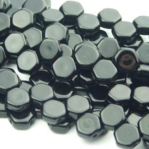 30x Czech Honeycomb Beads 6mm Hexagonal 2 Hole Jet