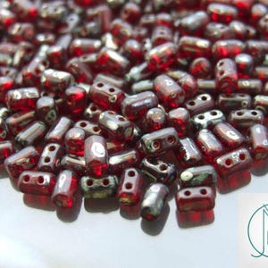 10g Czech Rulla Twin Beads Transparent Ruby Picasso 5x3mm Jewelery Making Two Holes Czechia High Quality Beading Supply