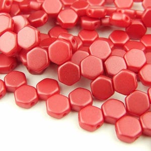 30x Czech Honeycomb Beads 6mm Hexagonal 2 Hole Pastel Dark Coral