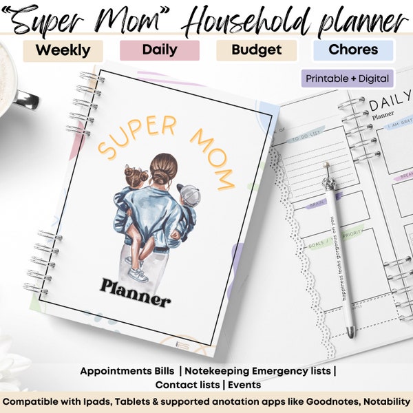 Home planner digital home organizer digital planner planner printable family planner wall family planner calendar family organization binder