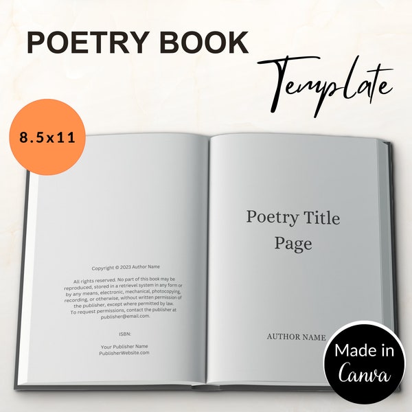 Poetry Book Template 8.5x11, KDP Poetry Book Interior, Self-publishing Poem Book Template, Canva Poetry Book Template, Editable Poetry Book