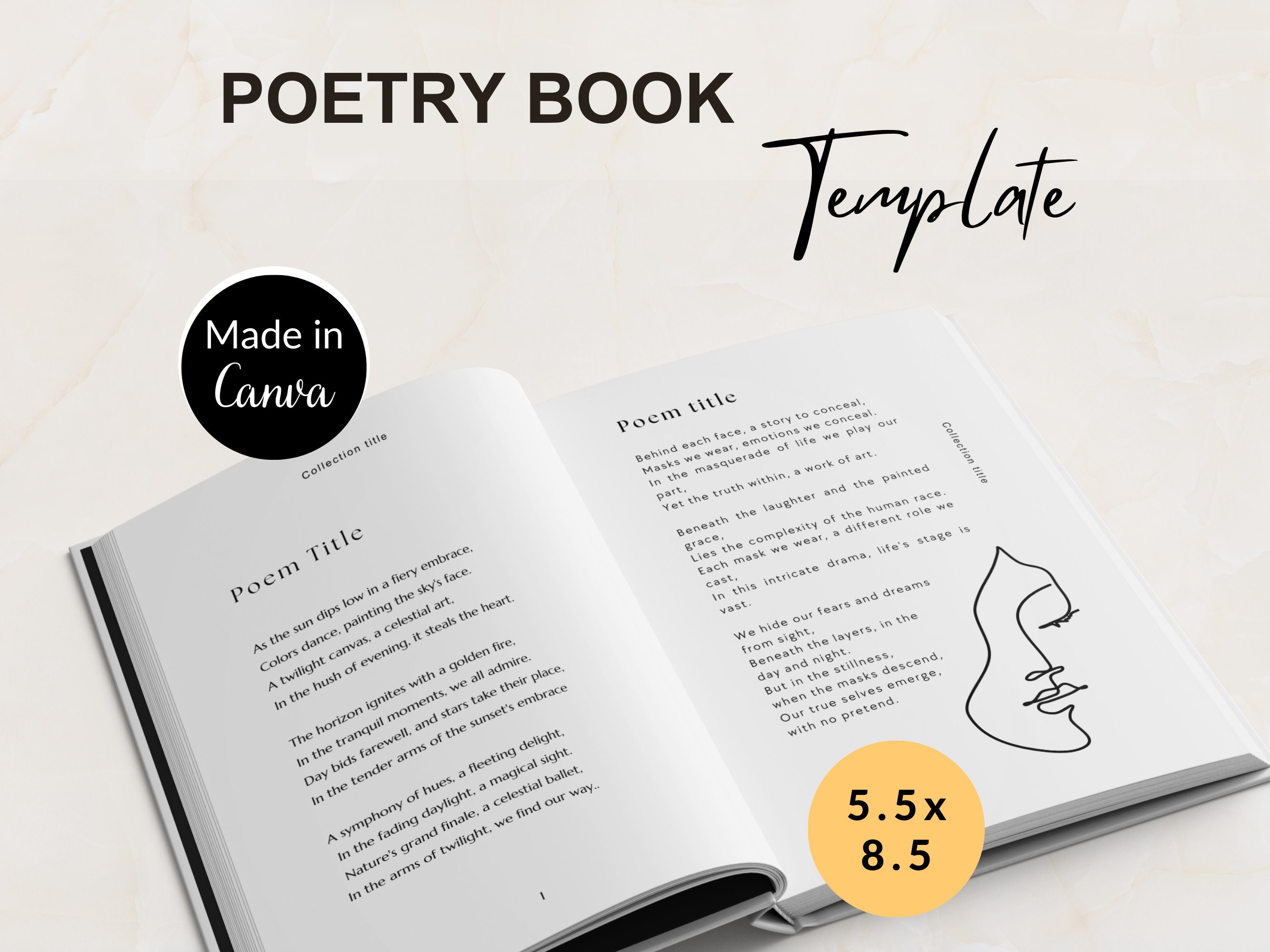 Poetry Book Template 5.5x8.5 KDP, Canva Poem Book Template, Interior Poetry Book Template 5.5x8.5 KDP, Canva Poem Book Template, Interior