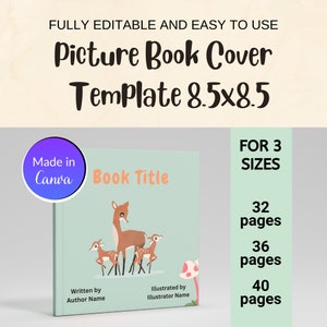 Modèle de couverture KDP 8,5 x 8,5 pouces, couverture de livre pour enfants préfabriquée, 32 36 40 pages, livre d'images KDP, modèle de couverture Canva KDP modifiable