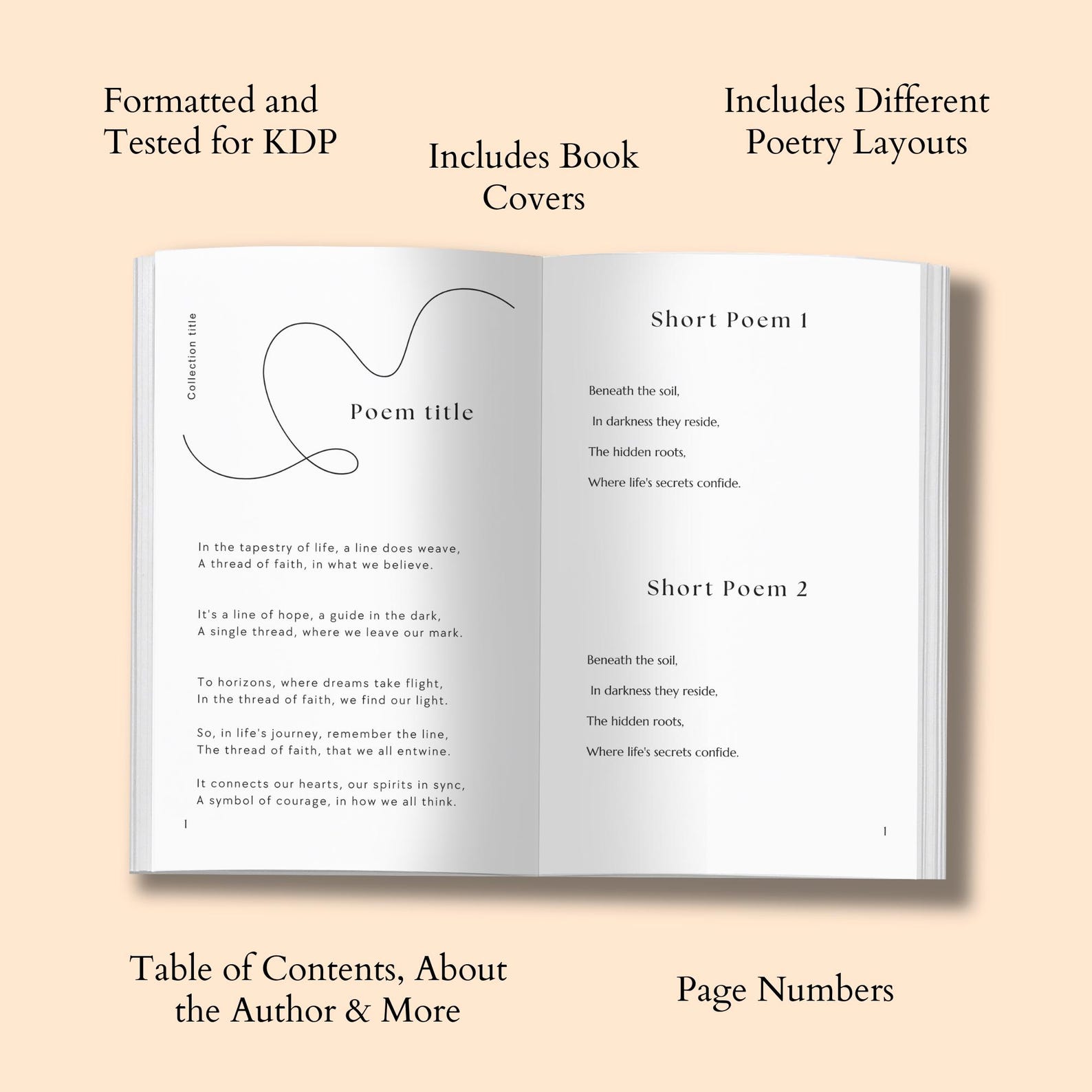 Poetry Book Template 5.5x8.5 KDP, Canva Poem Book Interior and Cover ...