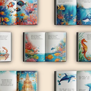 May include: A set of ten illustrated children's books with colourful images of sea creatures, coral reefs, and underwater scenes. The books feature text in Latin and English.