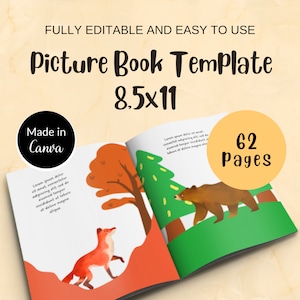 Modello di libro illustrato 8,5x11" Modello KDP Canva / Modello di libro modificabile / Interno di libro per bambini 32 pagine Manoscritto / Regalo per autori