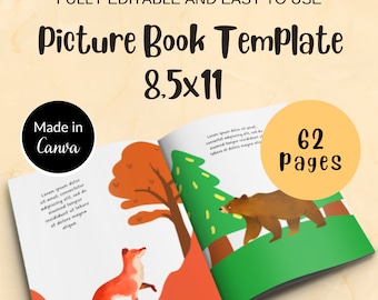 Plantilla de libro ilustrado 8.5x11 " Plantilla KDP Canva / Plantilla de libro editable / Interior de libro para niños Manuscrito de 32 páginas / Regalo para autores