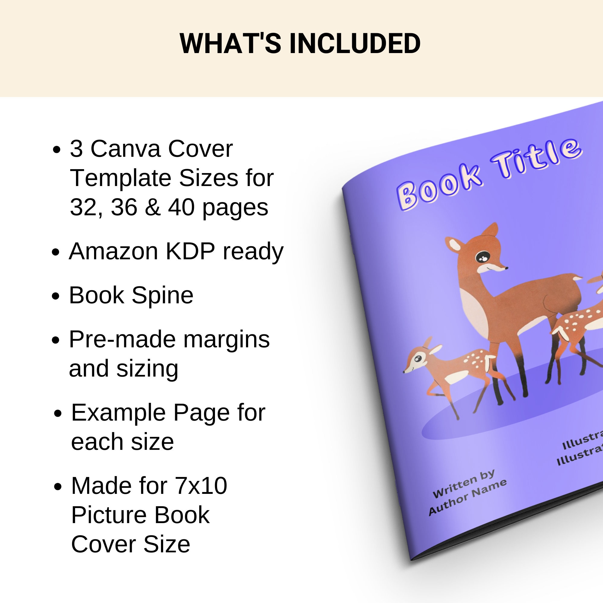 Amazon KDP Children's Book Cover Template 7x10 , Canva Cover Template