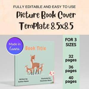 KDP Cover Template 8.5x8.5 ”, Premade Children&#39;s Book Cover, 32 36 40 Page Template, KDP Picture Book, Editable Canva KDP Cover Template