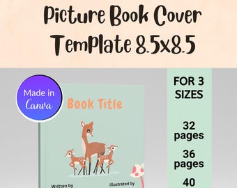 KDP Cover Template 8.5x8.5 ”, Premade Children&#39;s Book Cover, 32 36 40 Page Template, KDP Picture Book, Editable Canva KDP Cover Template