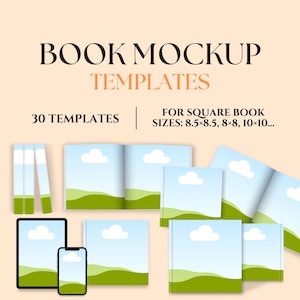 Canva Square Book Mockup Templates, Digital Cover Mock up, KDP Ebook Mockup, Editable Square Book Mockup Design, Digital Product Mockup