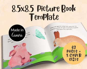 Plantilla de libro infantil (8,5 x 8,5), plantilla KDP Canva, diseño de libro ilustrado, plantilla de libro editable, diseño de Canva, interior de libro infantil editable