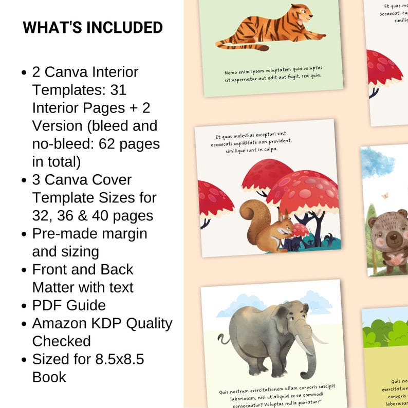 Children's Book Template 8.5x8.5, KDP Canva Template, Picture Book Design, Editable Book Template Canva Layout Editable Kid Book Interior image 2