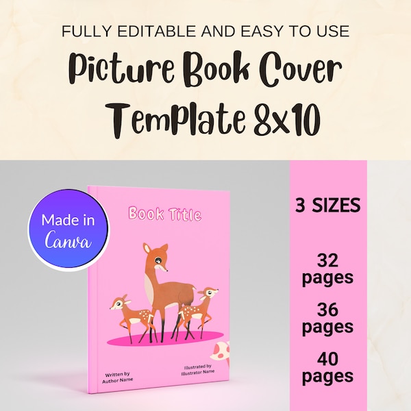 Amazon KDP Childrens Book Cover Template 8x10 ” | Picture Book Cover Design | Canva Book Cover Template for Kids Book | Premade Book Cover