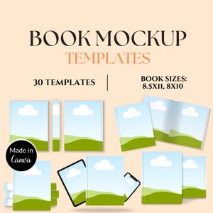 Plantillas de Canva para maquetas de libros (cubierta e interior), maqueta de libro digital de Canva, maqueta de ebook Kindle de KDP, plantillas de marketing de libros, maqueta de diario