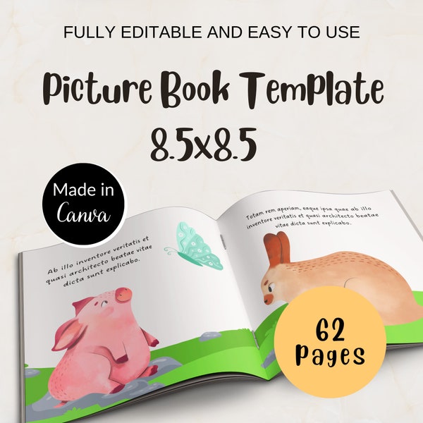 Modèle de livre pour enfants KDP 8,5 x 8,5 po. Modèle Canva Design de livre d'images Modèle de livre modifiable Mise en page Canva modifiable Intérieur de livre pour enfant