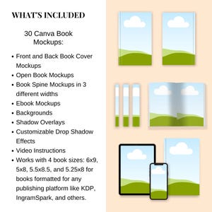 Canva Book Mockup Templates, Digital Book Cover Mock up, KDP Ebook Mockup, Editable Book Marketing Design, Digital Product Hardcover Mockup image 2