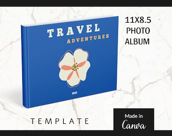 Travel Photo Album Template 11x8.5 Landscape, Canva Digital Memory Book Design