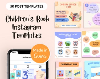 Instagram Templates Childrens Book Authors, Instagram Canva Template, Kids Author Social Media Templates, Booktok, Bookstagram Template
