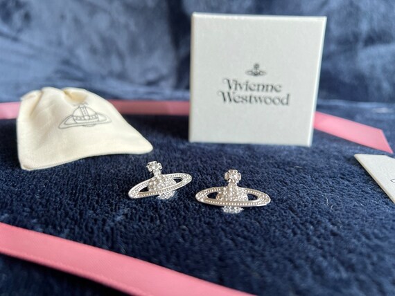 Vivienne Westwood Art Deco Style Silver Saturn Orb Stud Earrings