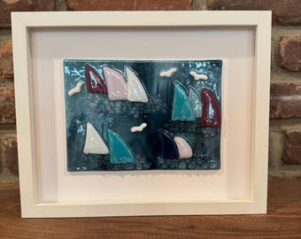 Sailboat racing, fused glass art