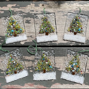 Scrappy trees, fused glass Christmas ornament