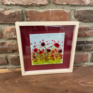Poppy field (large/framed), fused glass art