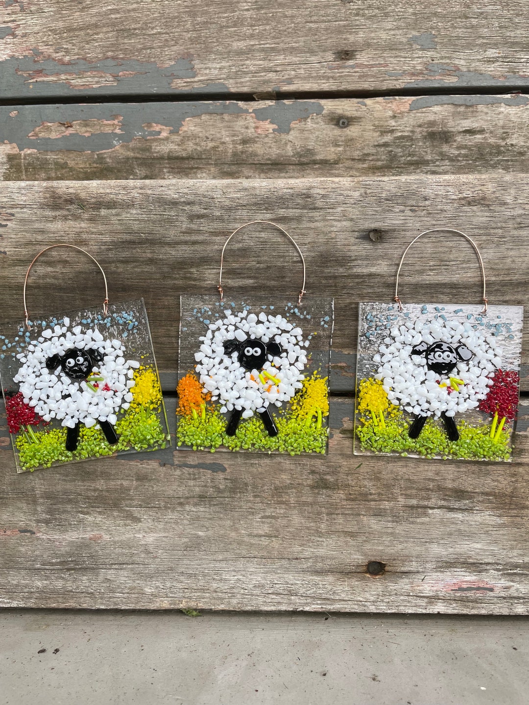 Julian, Fused Glass Sheep Eating Flowers - Etsy