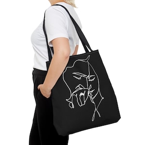 Contour Line Drawing, Romantic Couple Tote, Extra Large Tote, Line Drawing, Vintage Aesthetic, Minimalist, 5th Anniversary Gift