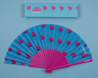 Hand held wooden folding fan - Go Hearts - Fandango -  Holiday accessory, birthday gift for kids or her