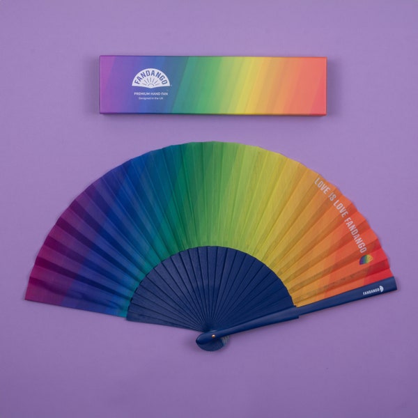 Hand held wooden folding fan - Go Pride - Fandango - Attention seeking, rainbow LGBTQ+ pride fashion accessory