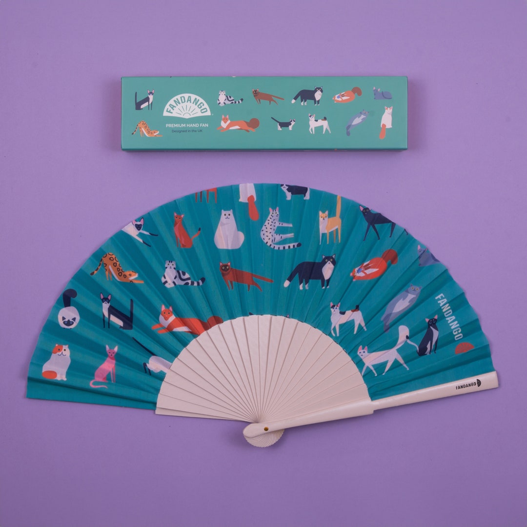 Hand Held Wooden Folding Fan - Go Cat - Cat Lovers Fashion Accessory ...