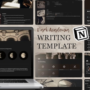 Peut inclure: Modèle d'écriture sur le thème de la Dark Academia pour l'application de prise de notes Notion. Le modèle comprend des sections pour le tracé, la création de mondes, les personnages et la création de plans. Le modèle est conçu pour aider les écrivains à créer un monde sombre et mystérieux pour leurs histoires.