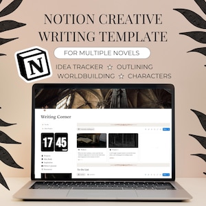Schrijfsjabloon Dark Academia Notion: planner meerdere romans, schrijverswerkruimte, hub voor creatief schrijven