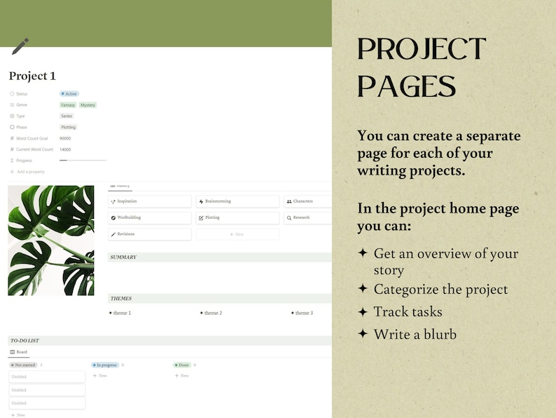 Notion Writing Template: Green Author Workspace, Novel Planner - Etsy