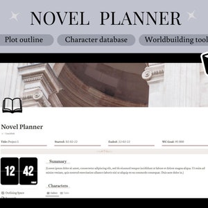 Notion Novel Planner template, Notion Writing template, Notion template for Writers, NaNoWriMo template, Outlining template for Writers