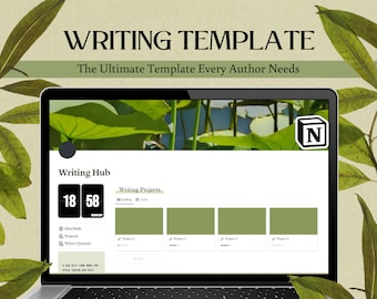 Notion Writing Template: Green Author Workspace, Novel Planner