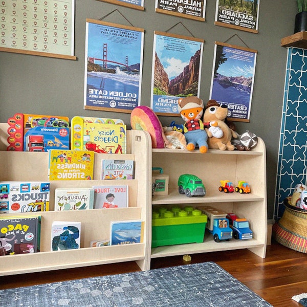 ENSEMBLE de deux étagères Montessori, bibliothèque face à l’avant, étagère à jouets, meubles assortis, rangement arrière, chambre de bébé, livraison gratuite