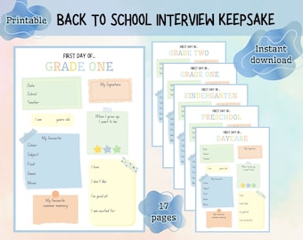 First Day of School Interview Printable,First Day of School Questionnaire,Back to School Interview,All About Me Boy,Pastel School Interview