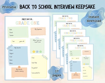 First Day of School USA Interview Printable, First Day of School Questionnaire, Back to School Interview, All About Me Boy, Pastel Interview