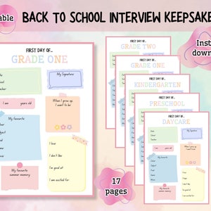 First Day of School Interview Printable,First Day of School Questionnaire,Back to School Interview,All About Me Girl,Pastel School Interview