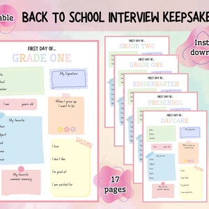 First Day of School USA Interview Printable, First Day of School Questionnaire, Back to School Interview, All About Me Girl,Pastel Interview