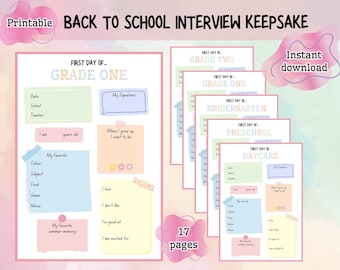 First Day of School USA Interview Printable, First Day of School Questionnaire, Back to School Interview, All About Me Girl,Pastel Interview
