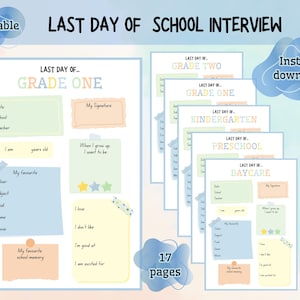 Last Day of School Interview Printable,Last Day of School Questionnaire,Back to School Interview,All About Me Boy,Pastel School Interview